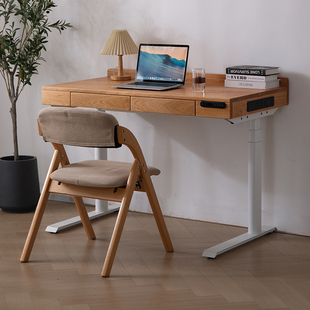 北美樱桃木电动升降桌小户型电脑桌学生实木写字桌现代简约儿童房