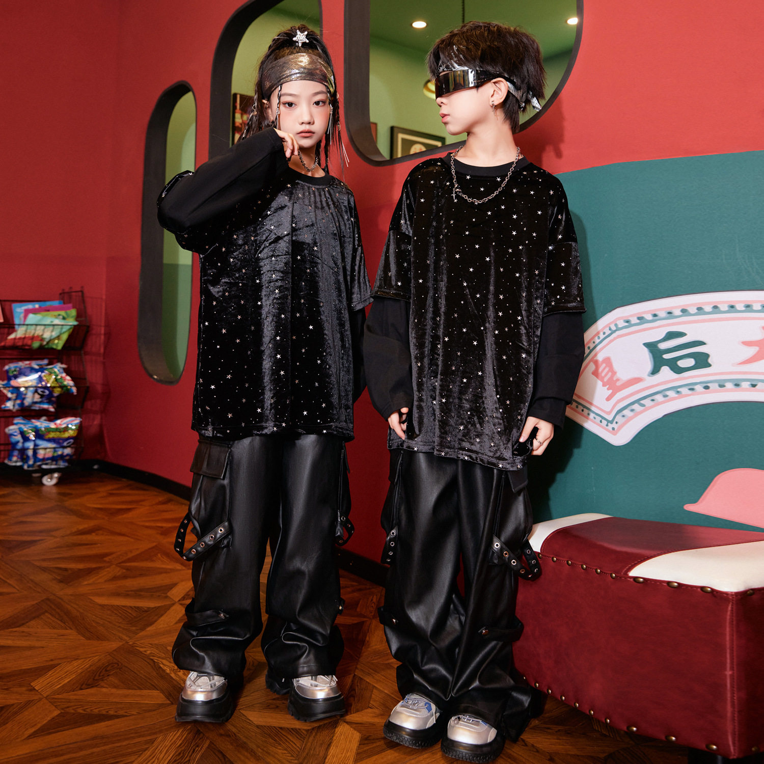 儿童演出服秋冬季新款少儿街舞表演潮服男女童时髦嘻哈舞蹈服套装