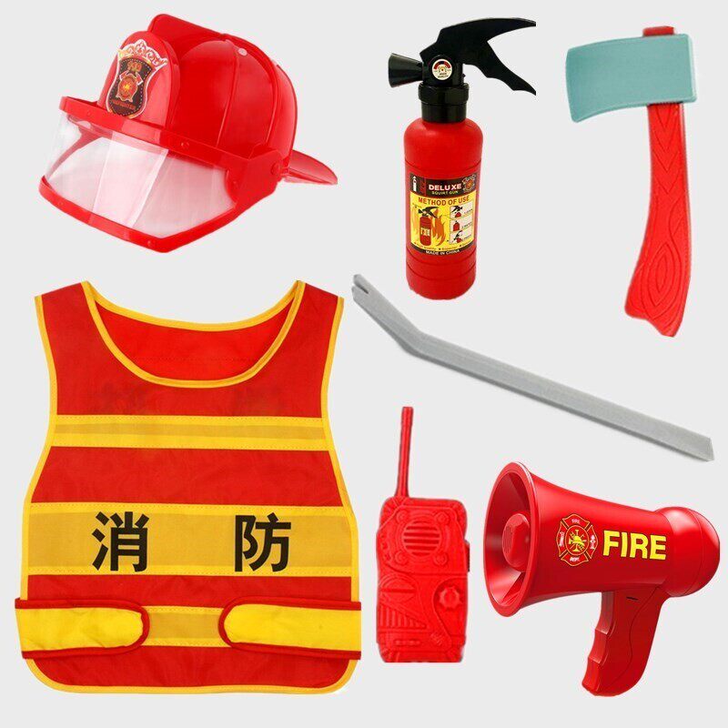 儿童消防马甲套装亲子衣服帽子消防员头盔服装户外豪华背心体验