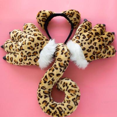 儿童大人动物爪子尾巴学生黄虎雪豹发箍熊猫搞怪金钱豹白虎仿真