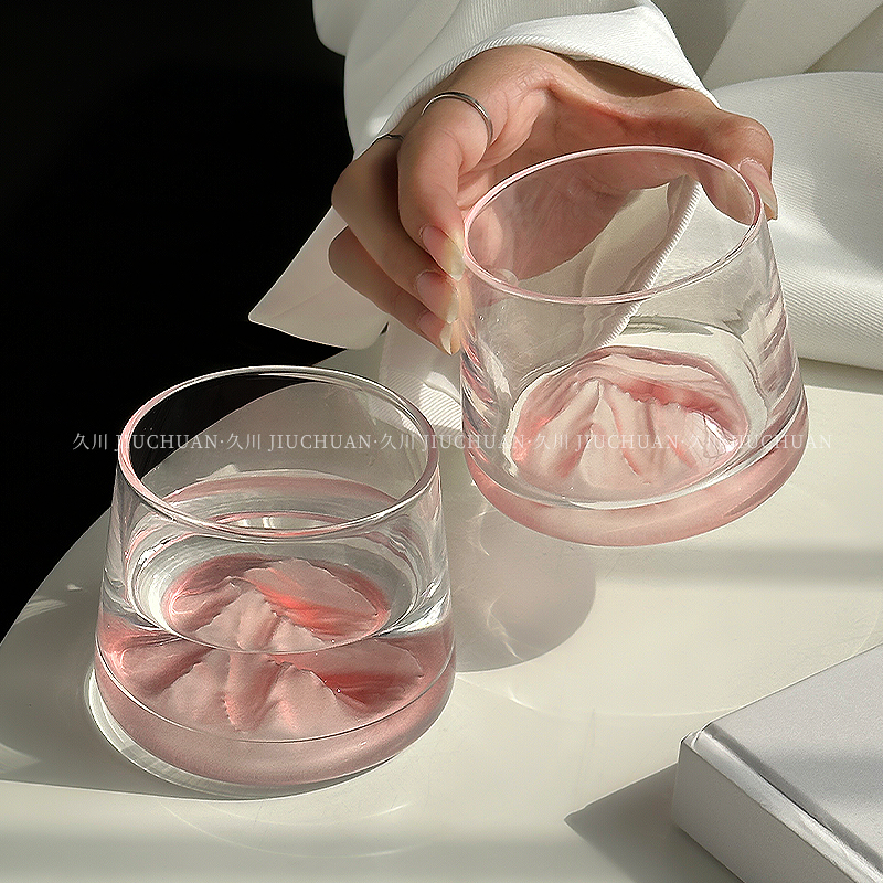 高颜值ins风富士山杯创意粉色山脉观山杯玻璃杯威士忌酒杯洋酒杯