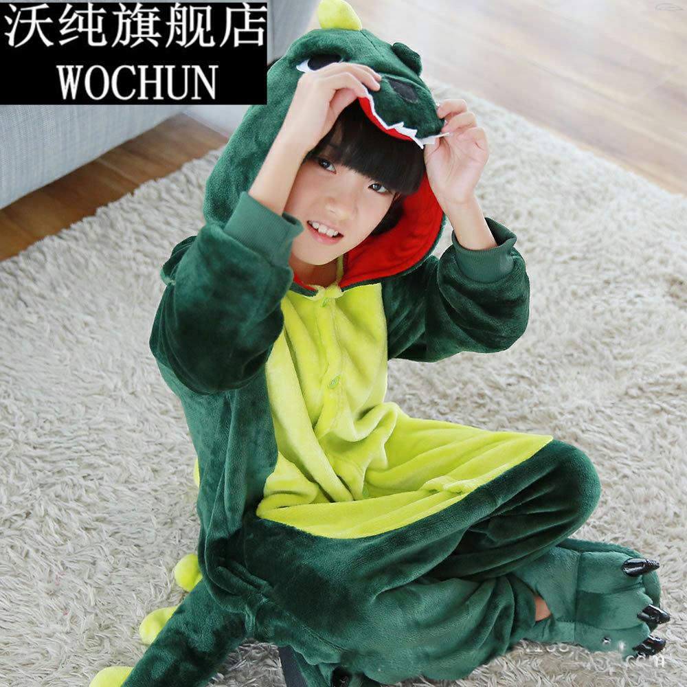 儿童恐龙睡衣男童冬季法兰绒连体保暖睡袋女童可爱衣服表演服动物