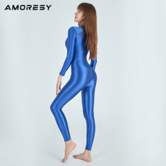 AMORESY新款油亮光泽全身氨纶长袖连体瑜伽温泉显瘦拉链U ZENTAI