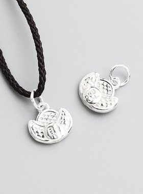 s925纯银复古财字元宝吊坠DIY手工编绳串珠手链项链挂件饰品配件