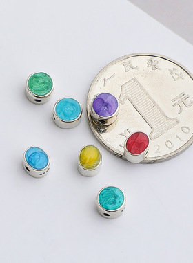 S925纯银做旧复古彩色滴胶糖果隔珠DIY串珠手链项链散珠饰品配件