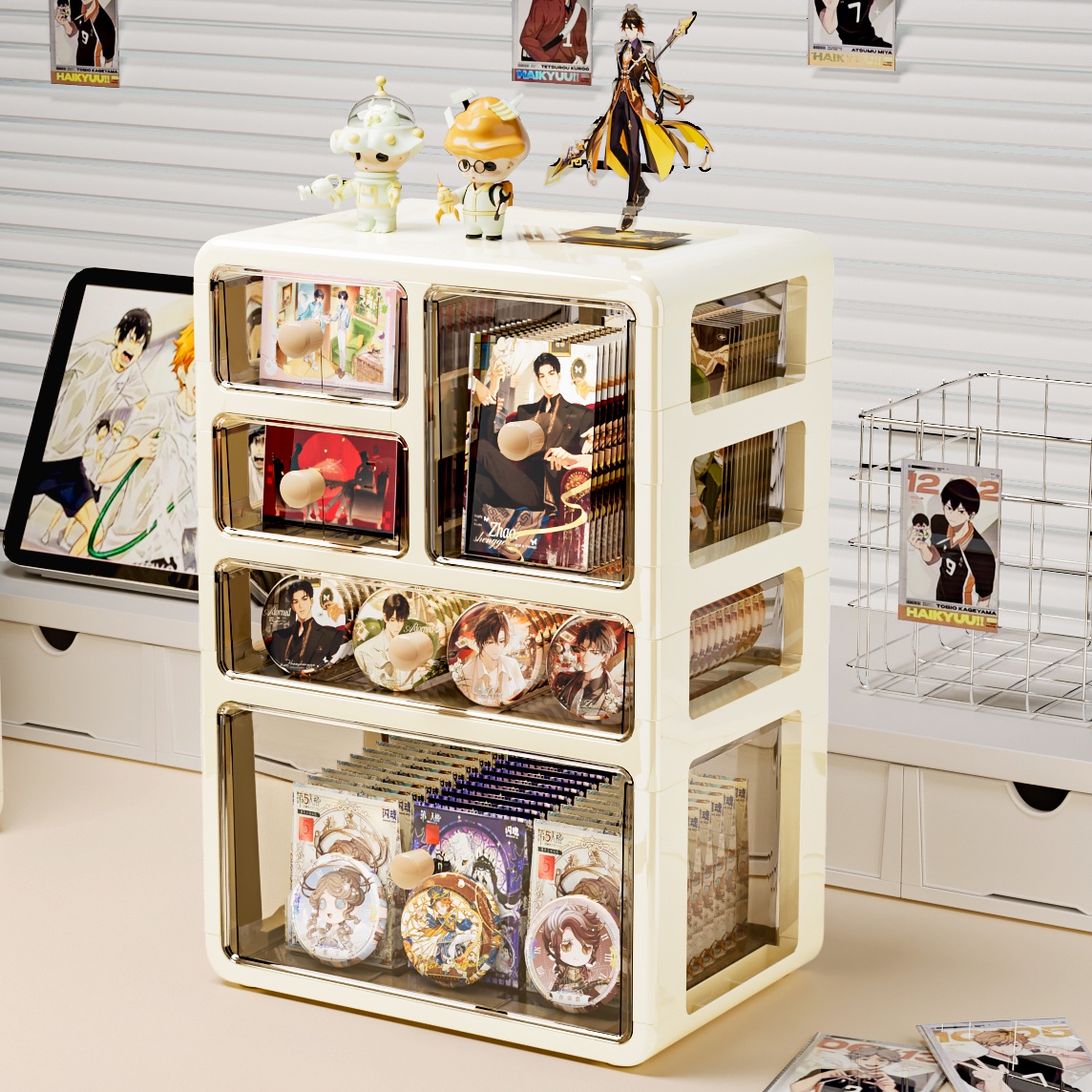 桌面吧唧收纳盒防尘抽屉式