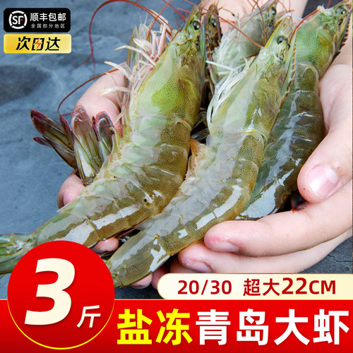 冰鲜20/30气冻大虾无冰坨速冻青岛特大海虾青虾基围虾单包装海鲜