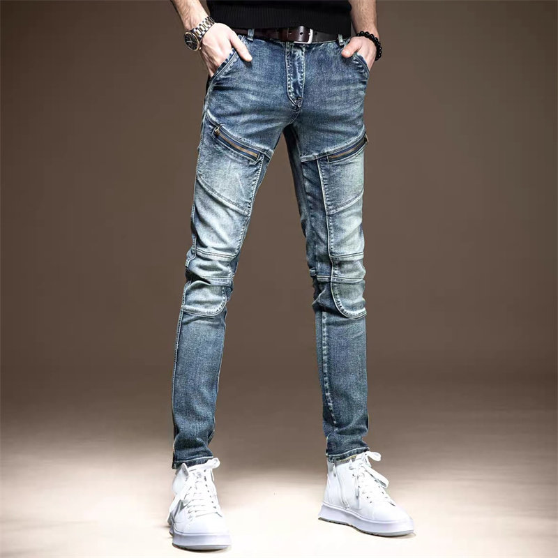 男士牛仔裤秋冬潮流百搭修身潮牌高端水洗弹力复古长裤机车小脚裤,男装,牛仔裤,淘宝优惠券,粉丝福利购,淘宝优惠卷