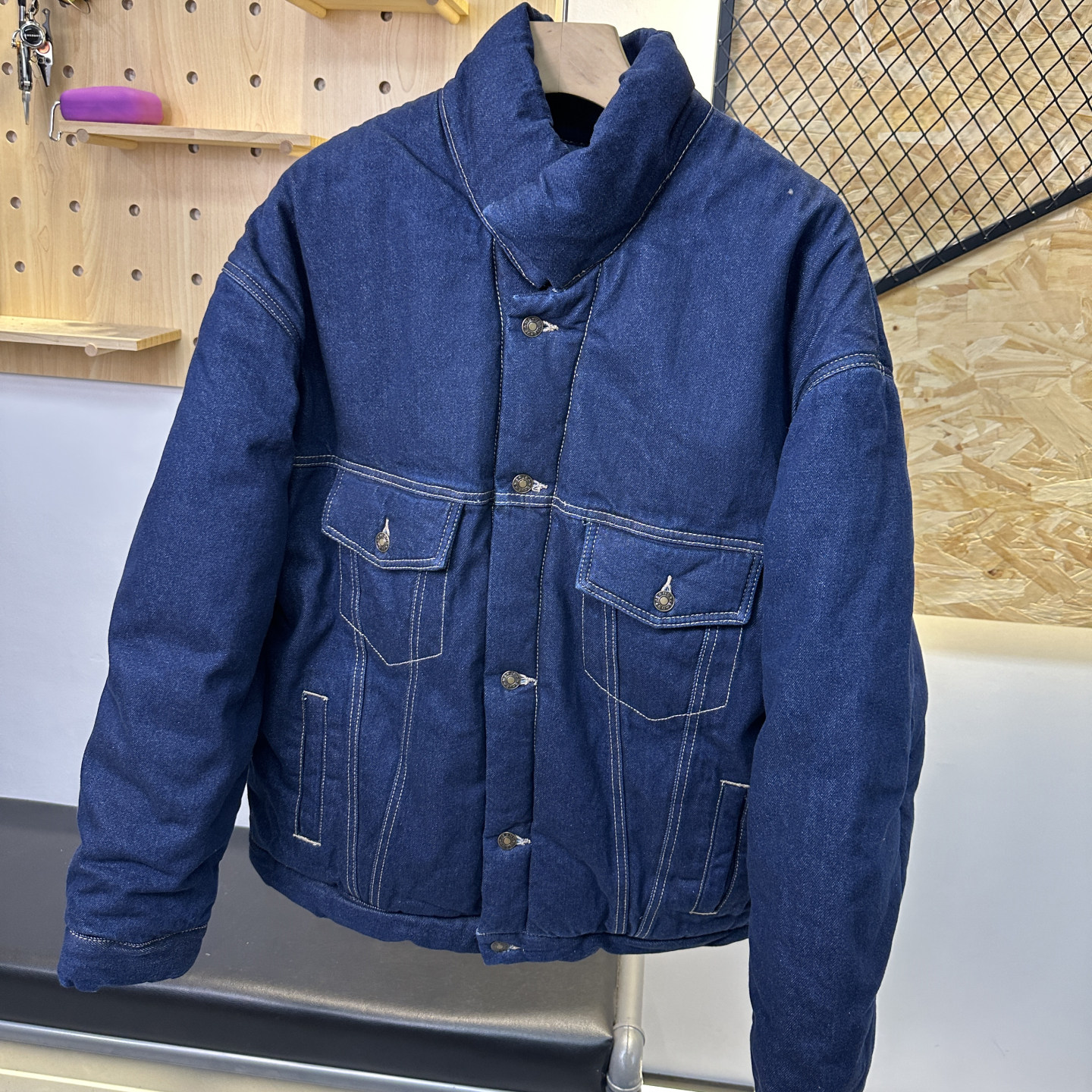 秋冬立领牛仔夹棉外套保暖棉衣