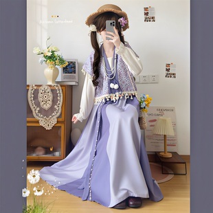 新款唐制汉服女原创汉元素唐褙子圆领衫日常改良长裙春秋新中式套