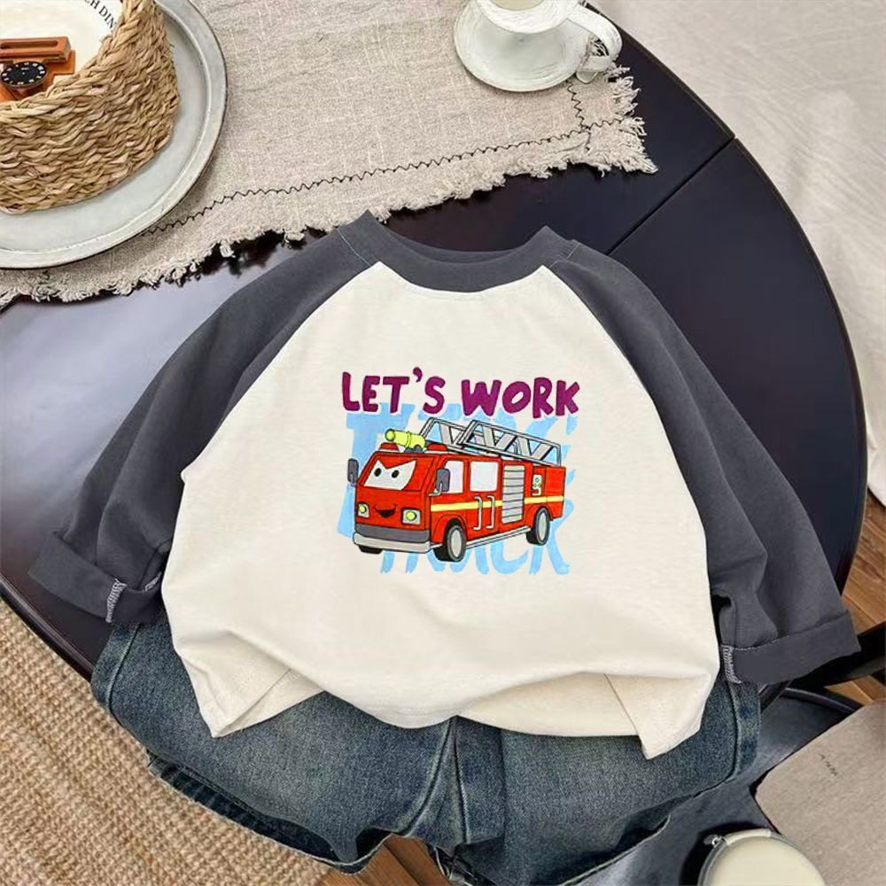 男童消防车衣服长袖T恤纯棉中小童汽车上衣内搭休闲韩版外穿秋衣