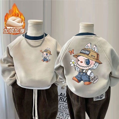 2025秋冬新款中小童印花加绒卫衣男女童爆款拉布布时尚保暖潮上衣