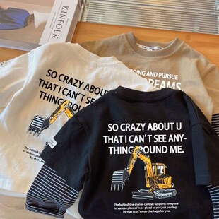 假两件男童痞帅长袖T恤开春2026春秋新款儿童宝宝小童打底衫上衣