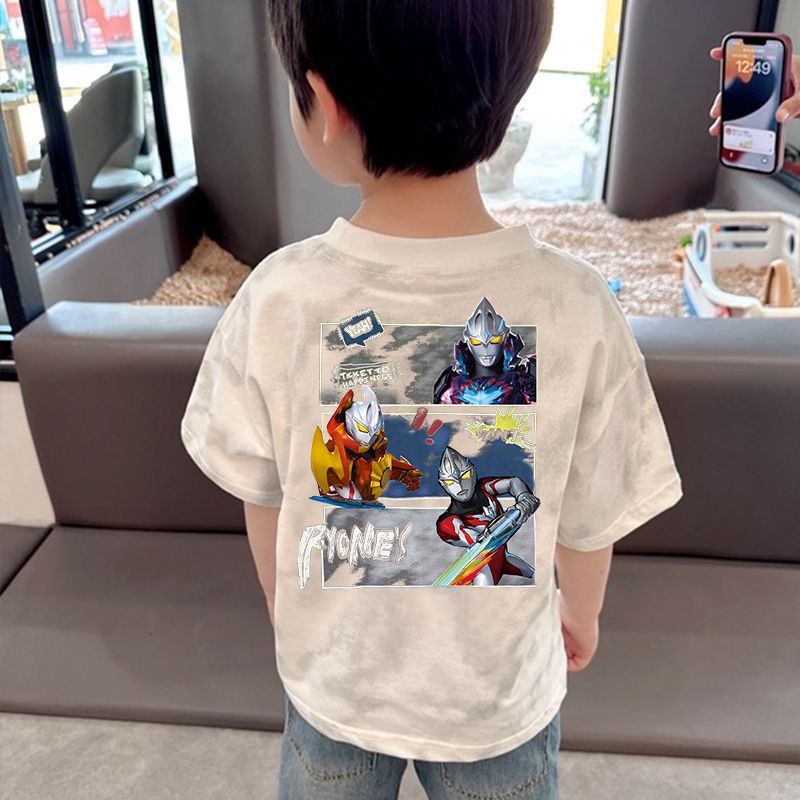 2025夏装新款亚刻奥特曼衣服男童纯棉短袖T恤扎染时髦洋气上衣潮t