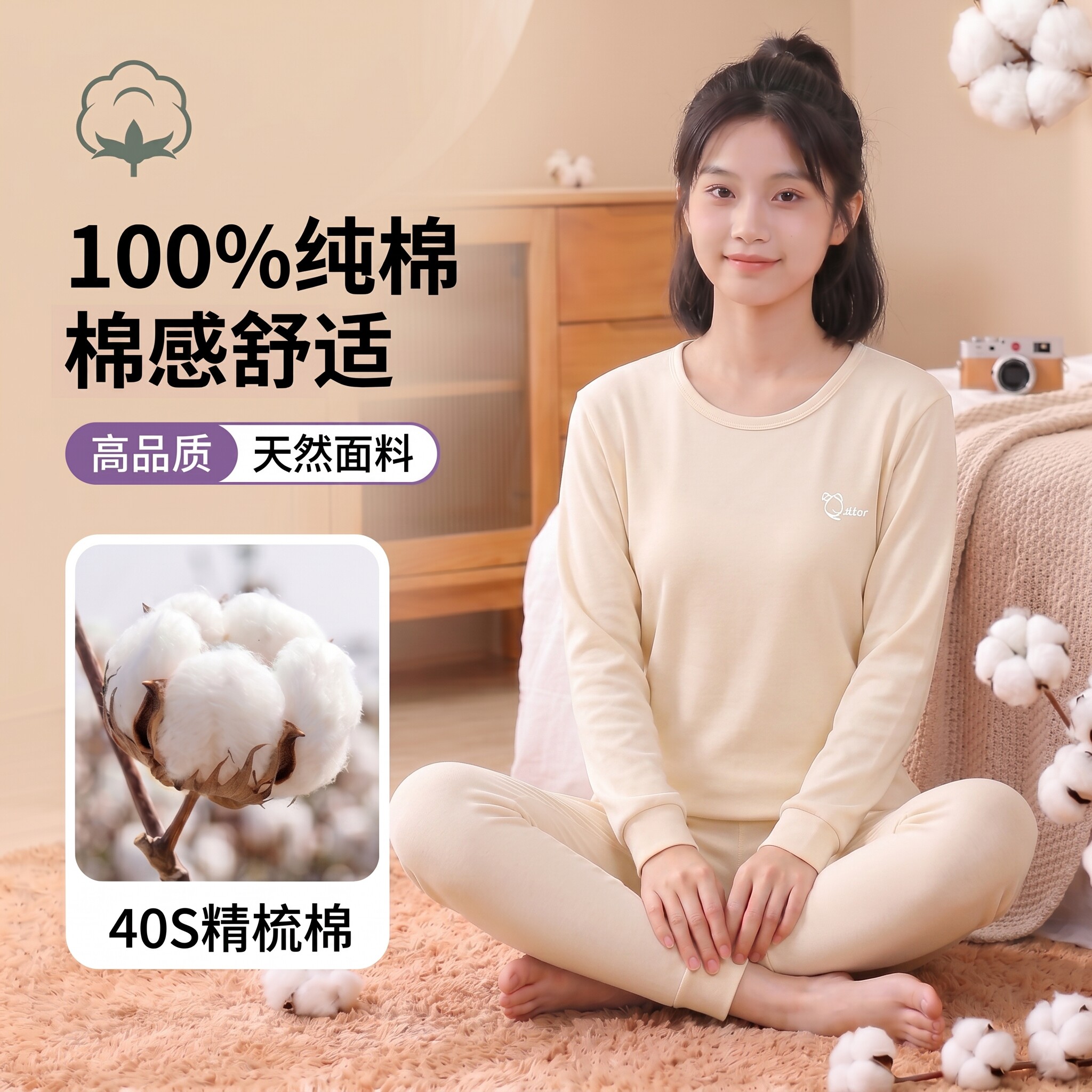 女大童秋衣秋裤套装纯棉中大童青少年全棉睡衣儿童女童保暖内衣