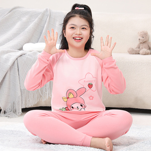 女胖童秋衣秋裤套装纯棉全棉女童加大加肥睡衣儿童中大童保暖内衣