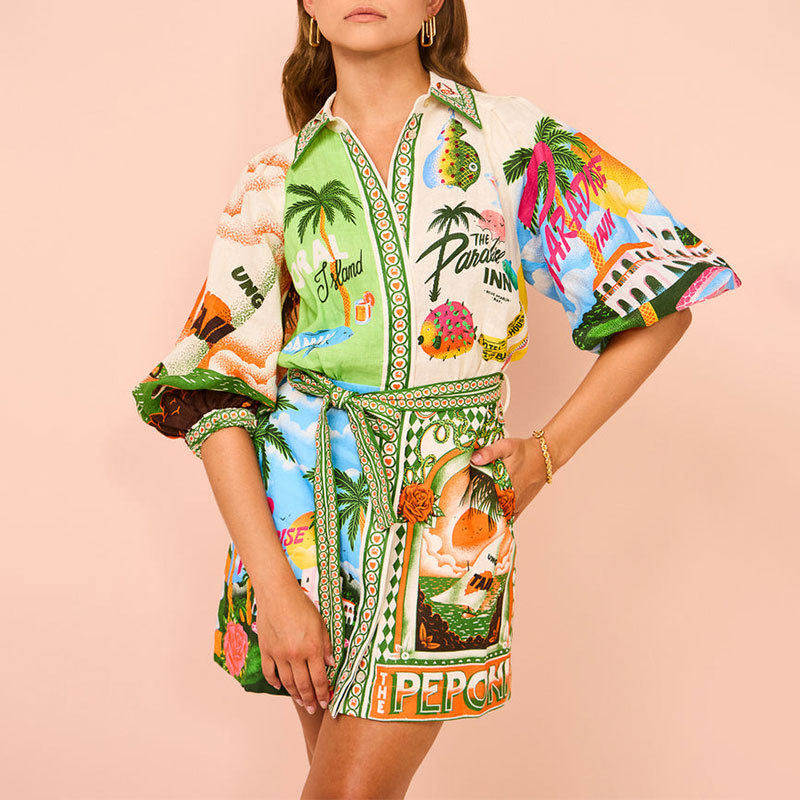 Shirt, cardigan, dress欧美新款休闲时尚印花衬衫开衫洋装