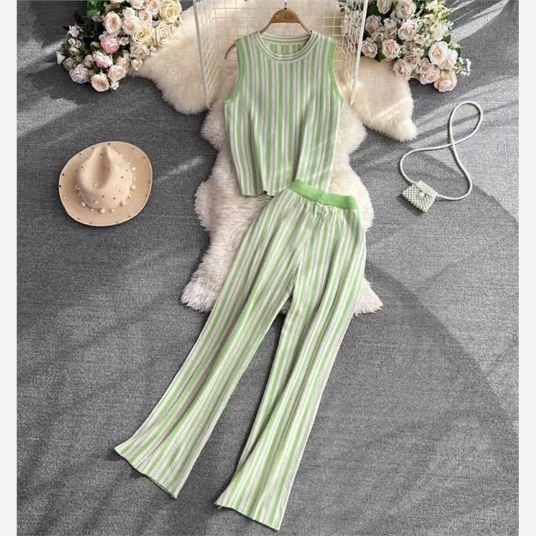 2023 summer women suit knitted leisure sweater two piece套装