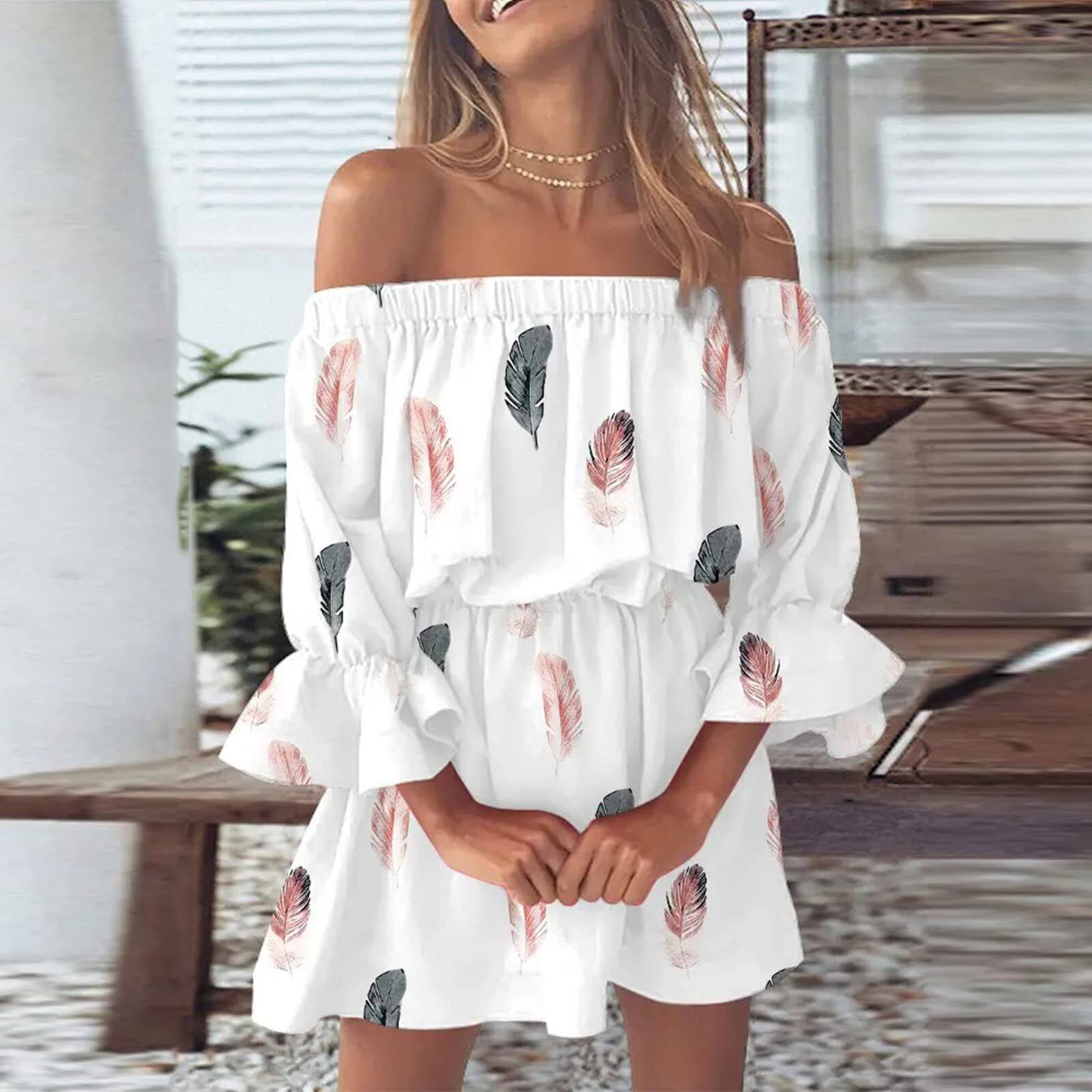 2023 Spring and Summer Sexy Fashion Off Shoulder Print Dress