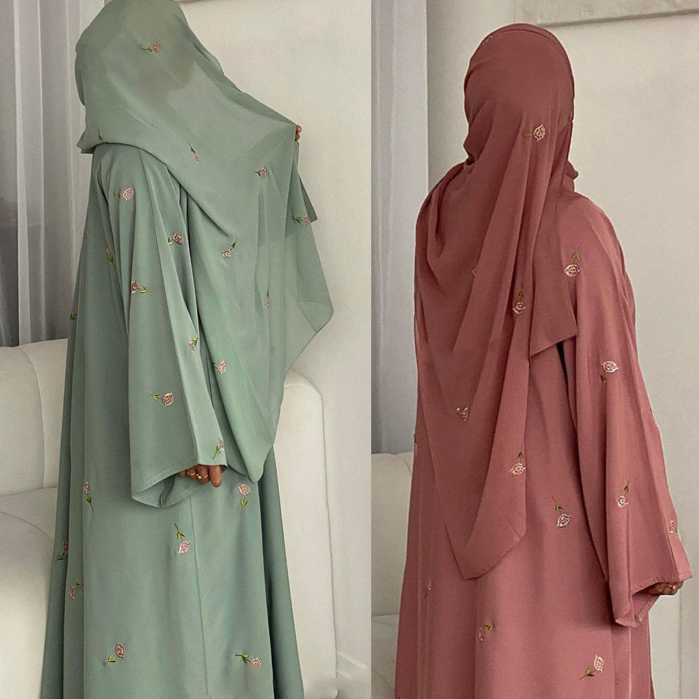 Arab Robe For Women Open Abayak Kimono绣花长袍开衫