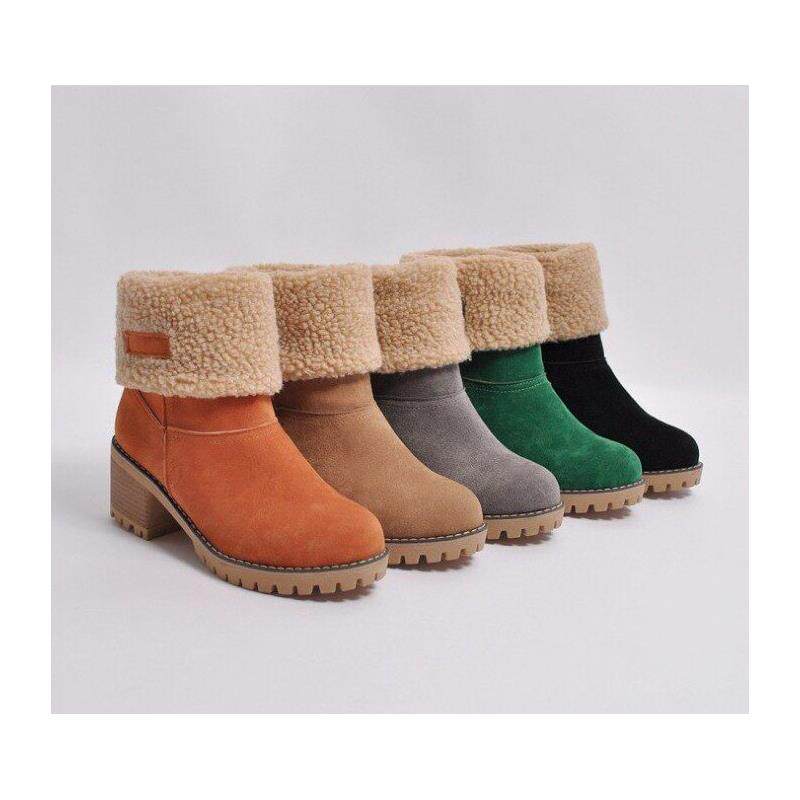 Women Female Winter Shoes Fur Warm Snow Boots Square heels