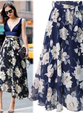 Plus size Women summer chiffon skirt girls print long skirts