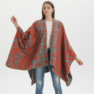 New Women's Cape Vintage Flame Auspicious Cloud Jacquard Wa