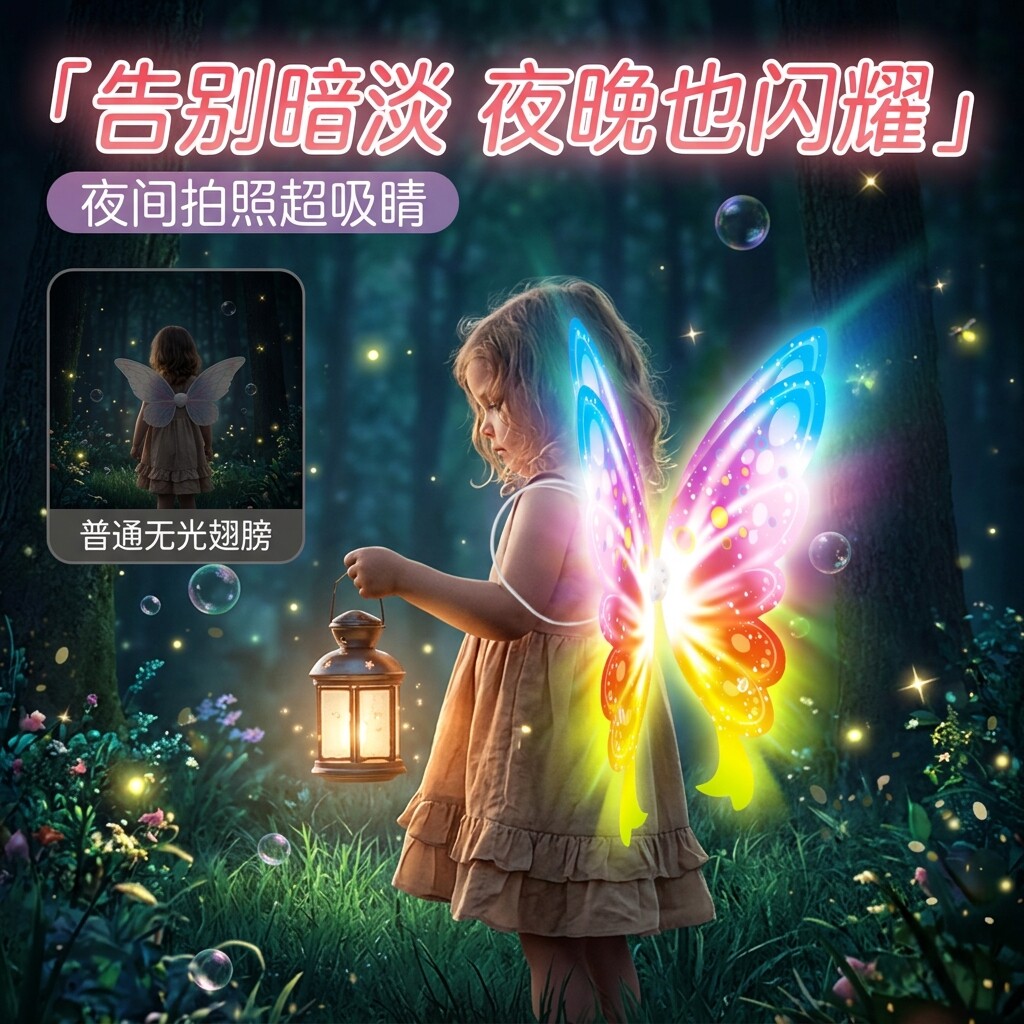 儿童电动会动蝴蝶羽翼背饰发光花仙子精灵机甲战翼扮演装扮道具