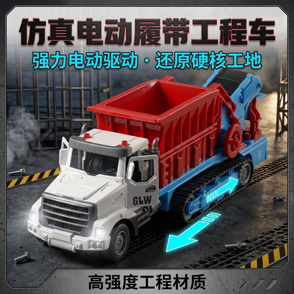 新款合金电动履带运输车玩具惯性传送带工程车男孩仿真开门运沙车图片