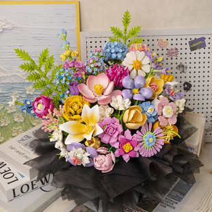 2025网红拼装积木花束花桶永生花摆件女生七夕情节人520生日礼物