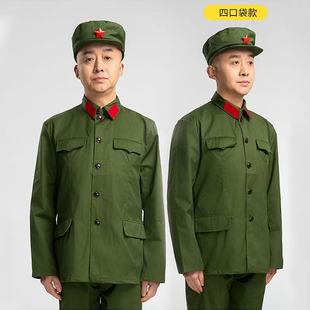 65老式军套装男涤卡老款怀旧服军干服服装六五演出服军绿色中山装