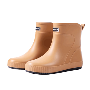 时尚短筒男士雨鞋蓝色厚底防水靴固定绒户外扫雪保暖胶靴厨房耐油