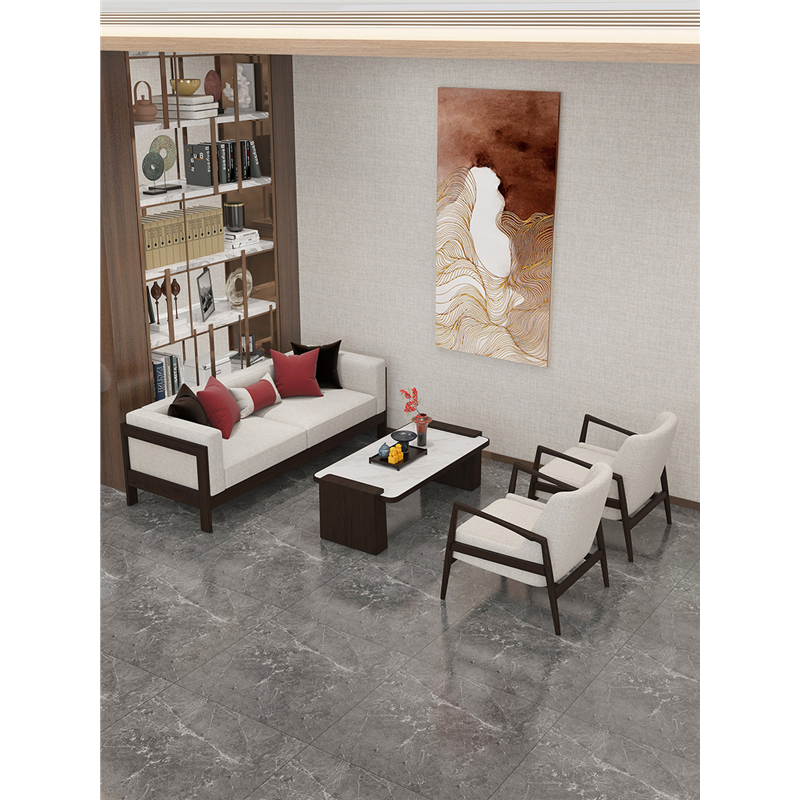 新中式售楼处接待实木布艺沙发简约现代营销中心洽谈桌椅组合家具