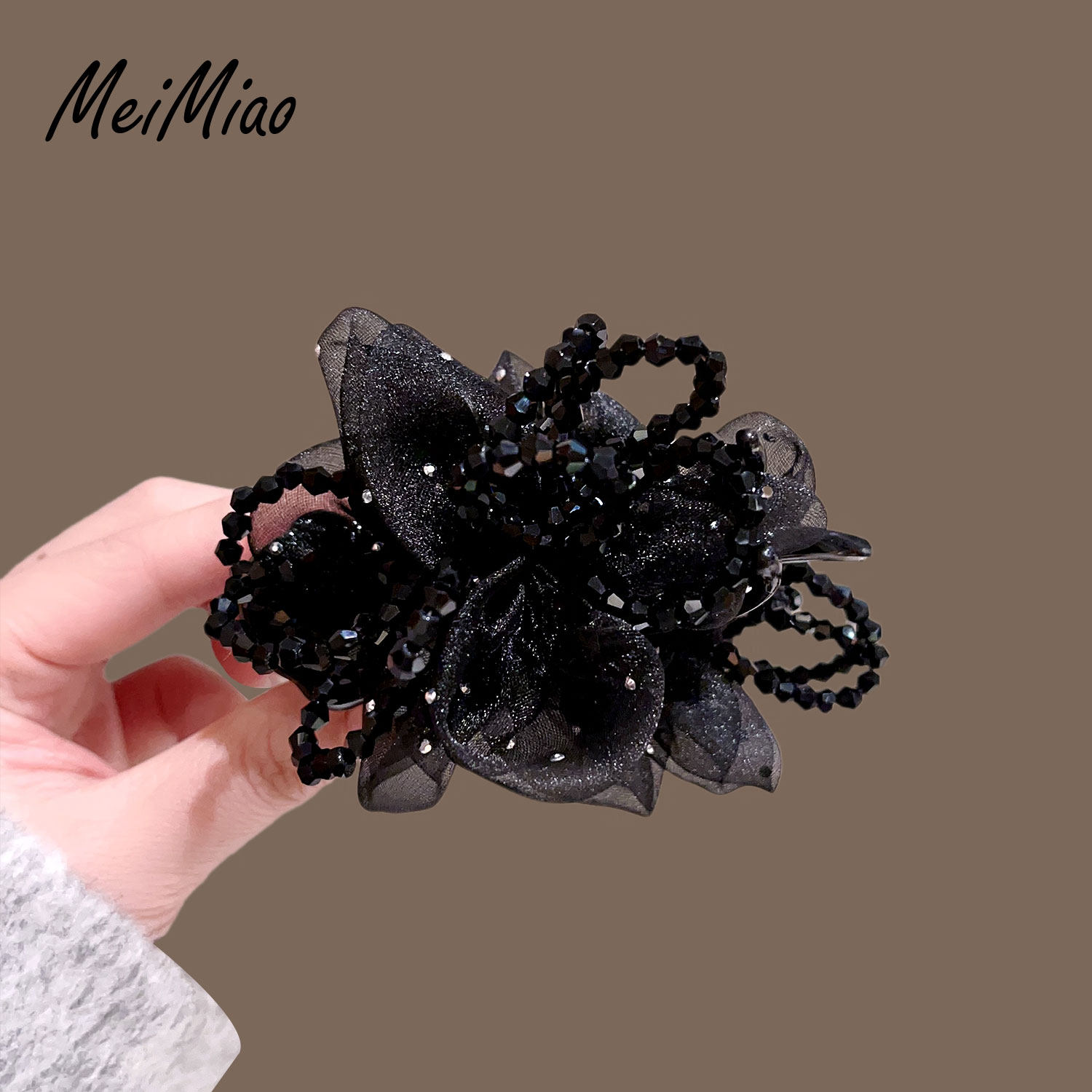 时尚黑色水晶网纱发夹女优雅气质后脑勺马尾夹丸子头抓夹发卡头饰,饰品/流行首饰/时尚饰品新,发饰,淘宝优惠券,粉丝福利购,淘宝优惠卷