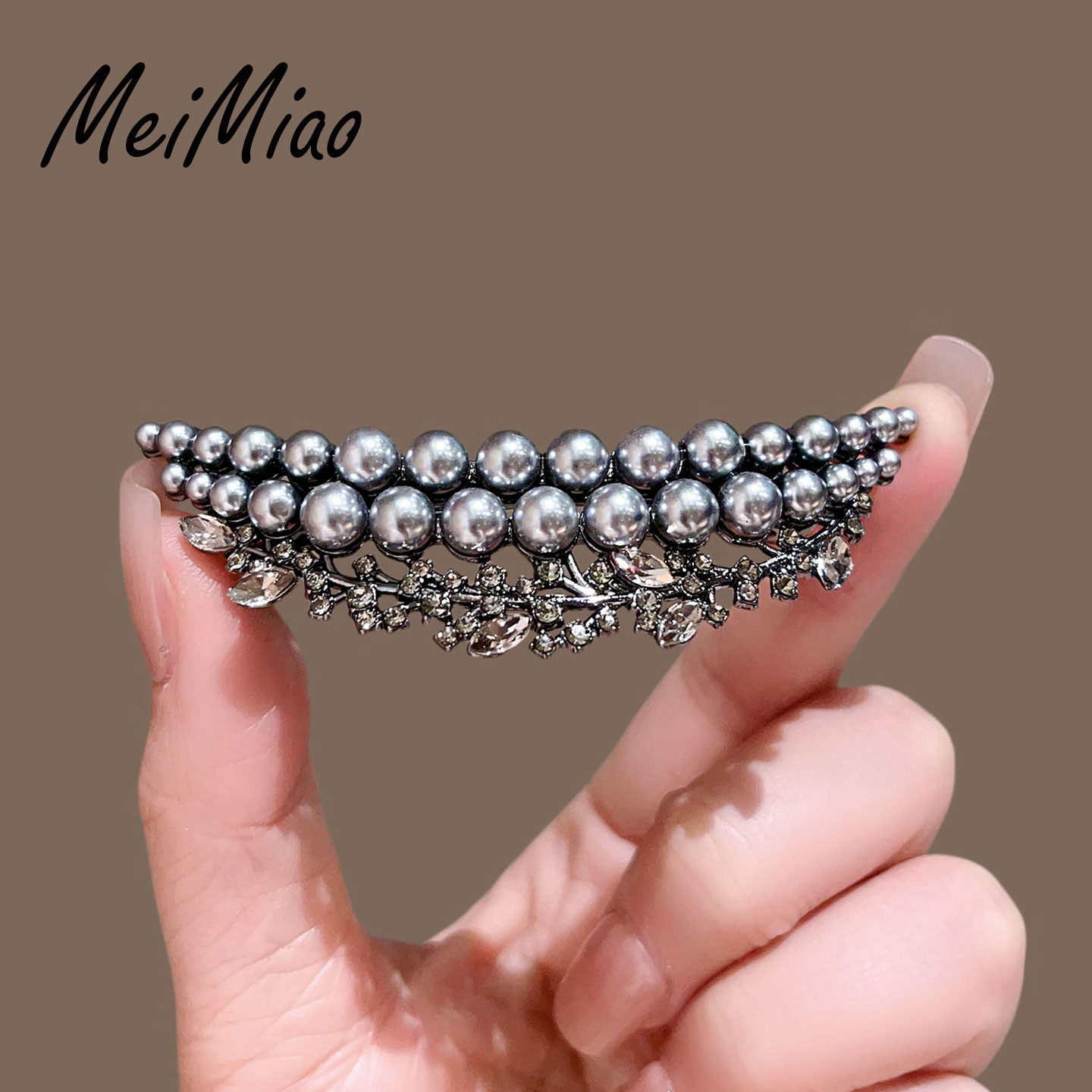 美苗轻奢高档珍珠月牙皇冠发夹女