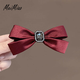 红色带钻蝴蝶结发夹高级感后脑勺半扎弹簧夹子气质侧边刘海夹顶夹