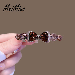 高档轻奢水晶蝴蝶结发夹女弹簧夹高级感半扎发一字横夹顶夹发卡子