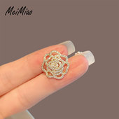 高档水钻山茶花胸针配饰女开衫 别针固定衣服防走光扣毛衣装 饰胸花