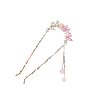 超仙珍珠蝴蝶流苏古风发簪简约现代盘发插梳高级感簪子U型发钗子