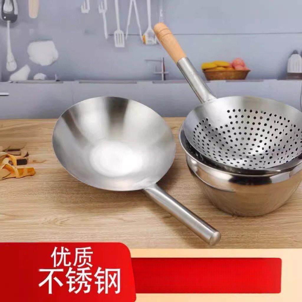 不锈钢水瓢木柄钢柄水勺水舀子水壳饲料勺大锅瓢汤勺短柄菜壳特厚