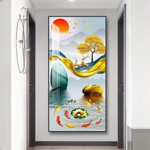 玄关装饰画走廊过道尽头欧式玄关竖版挂画进门入户墙画壁画晶瓷画