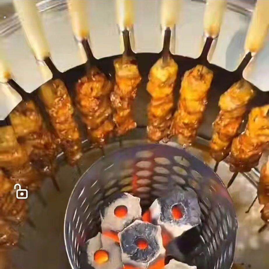 圆桶形烧烤炉圆形碳烤自动旋转烧烤炉烤鸡全自动烧烤炉自动碳烤炉