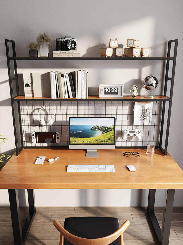 实木书架桌面书柜电脑桌家用置物架书桌收纳置架办公桌上架子隔板