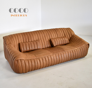 seats Sofa北欧中古包豪斯棕色复古油蜡皮沙发 Sandra Cinna