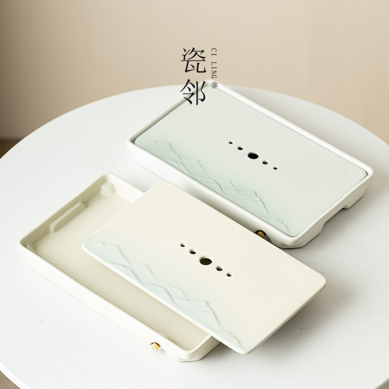 瓷邻陶瓷茶盘托盘沥水盘储接水盘家用小型2025新款茶海轻奢高档茶