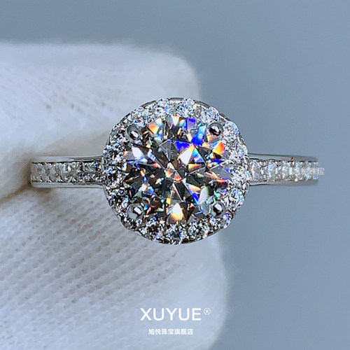 18K白金莫桑石戒指女钻戒不掉色