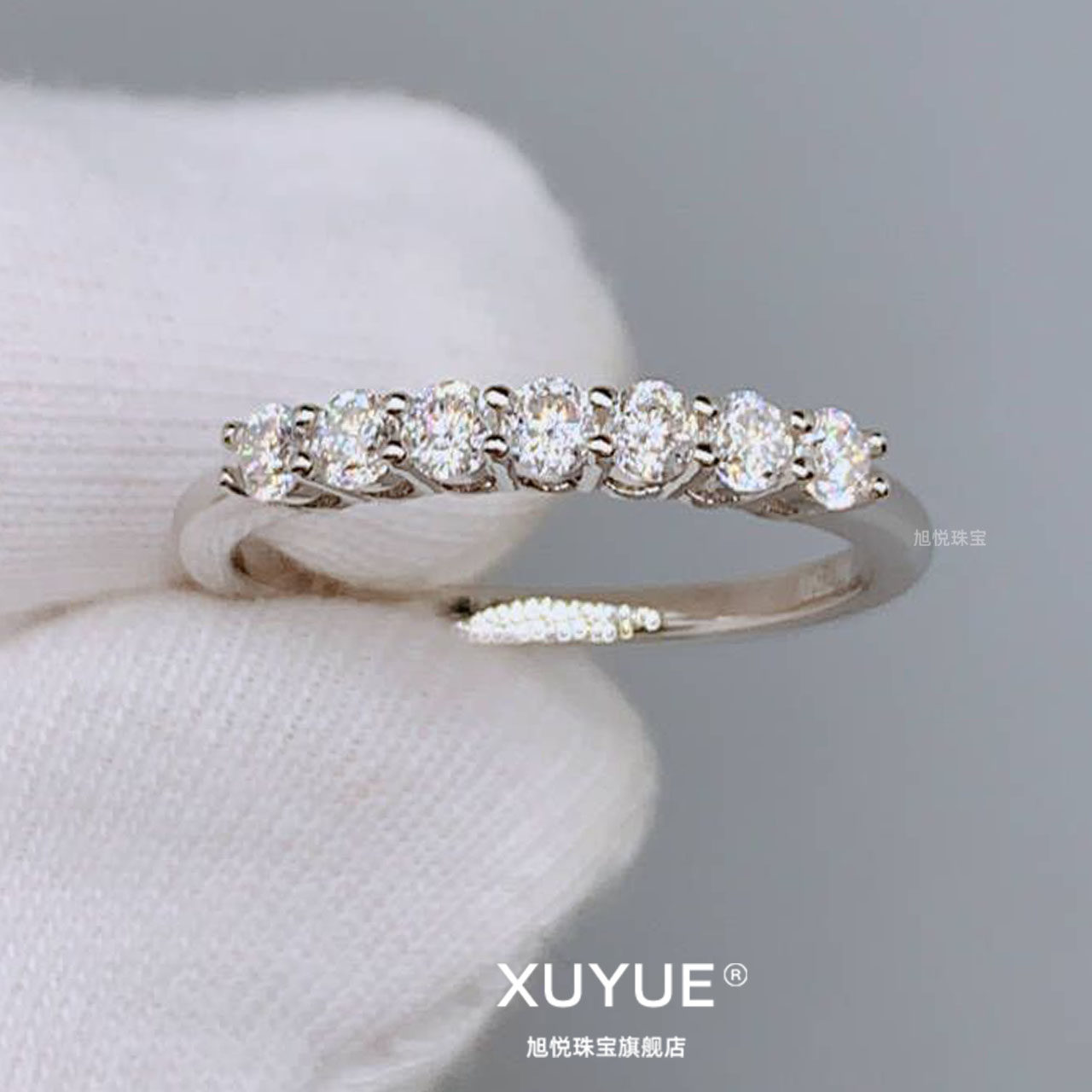 18K白金莫桑石戒指七公主女不掉色高档婚戒情侣首饰钻戒送女友