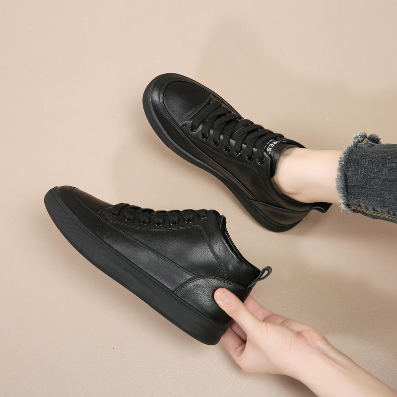 【头层牛皮】黑色女鞋秋冬季25新款真羊皮里垫百搭运动休闲鞋,女鞋,休闲板鞋,淘宝优惠券,粉丝福利购,淘宝优惠卷