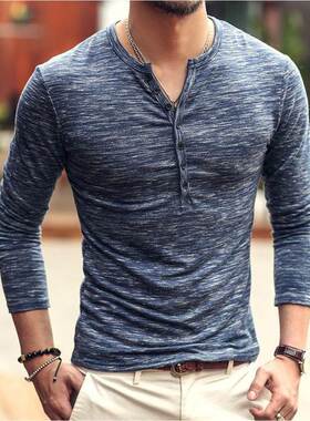 tshirts for men t shirt men 亨利领t恤 长袖t恤男打底衫 修身