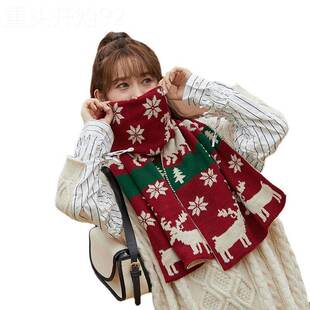 Christmas Deer Knitted Scarf Women's Red Scarf圣诞围